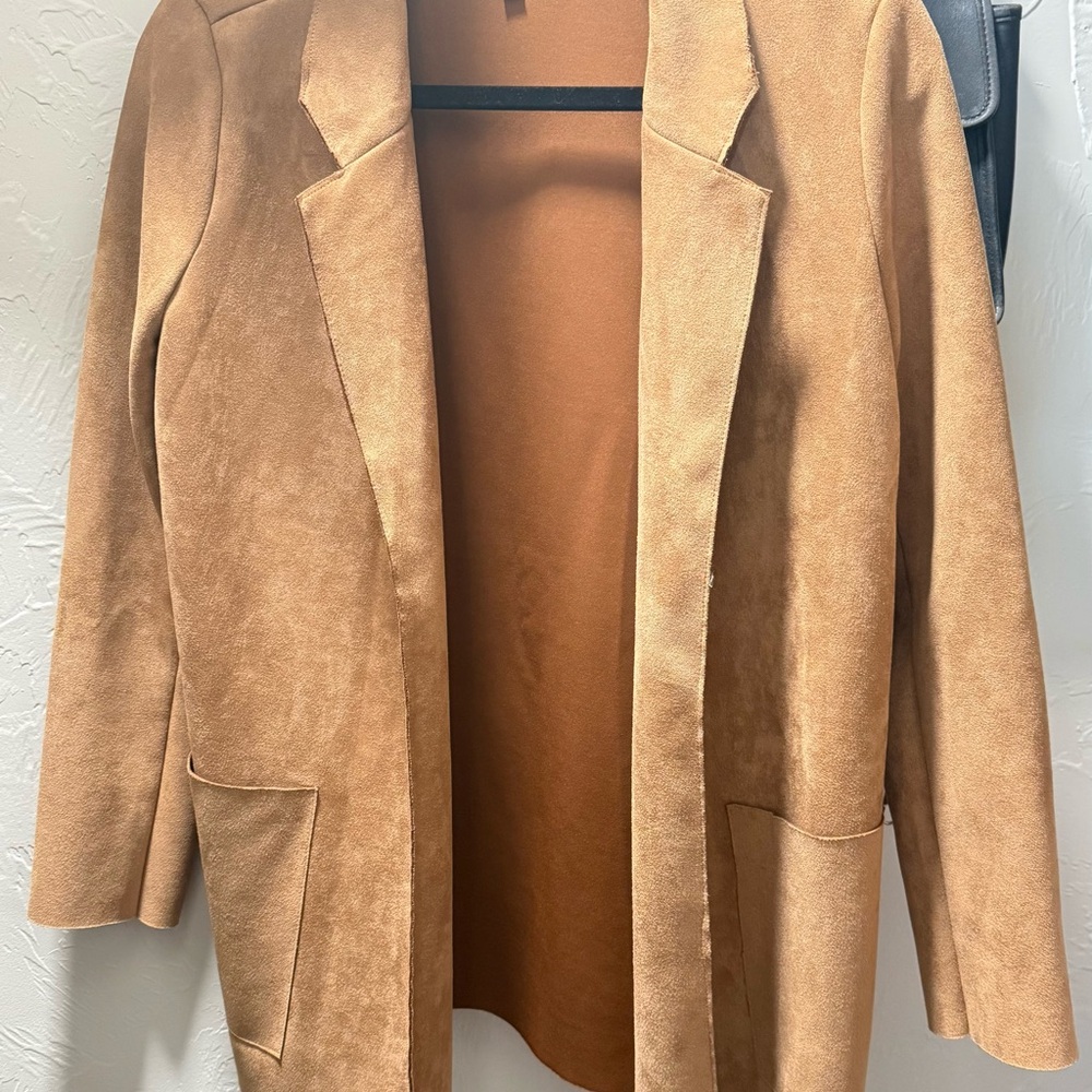 Ellison Camel Suede Open-Front Blazer